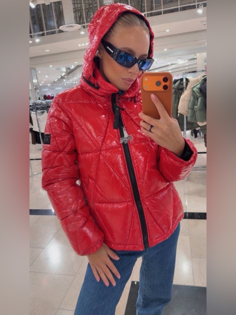 Karl Lagerfeld Paris Women’s Red Hooded Puffer Jacket